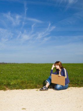 Hitch hiking girl clipart