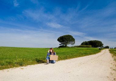 Hitch hiking girl clipart