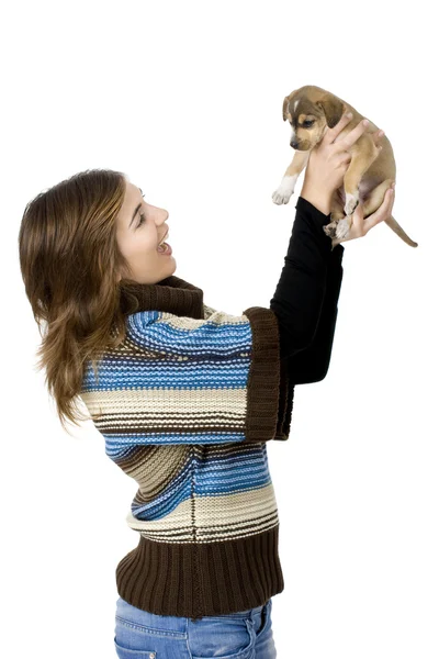 Mujer con un cachorro —  Fotos de Stock