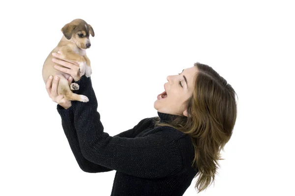 Mujer con un cachorro —  Fotos de Stock