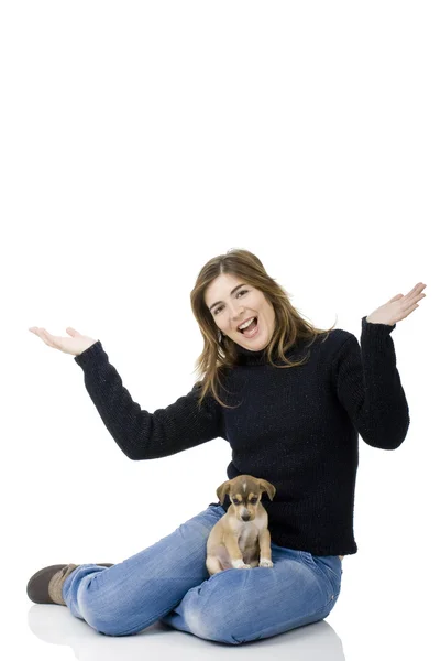 Žena s štěně — Stock fotografie