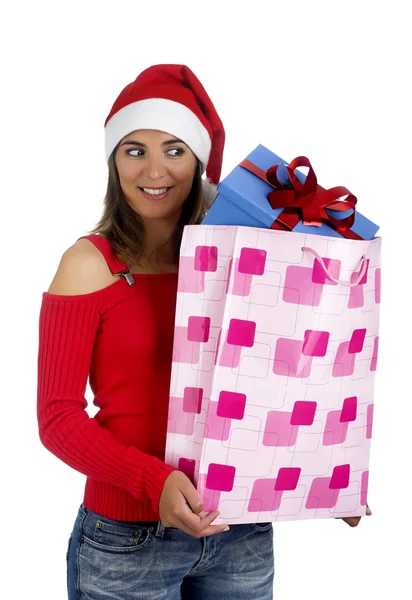 Санта дівчина з подарунками — стокове фото