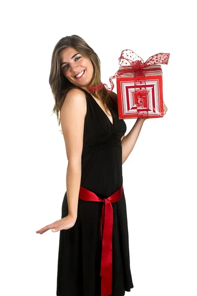 Щаслива жінка з подарунком — стокове фото