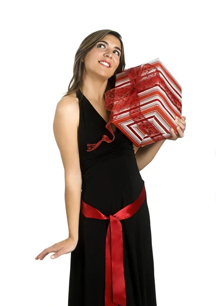 Šťastná žena s dárkem — Stock fotografie