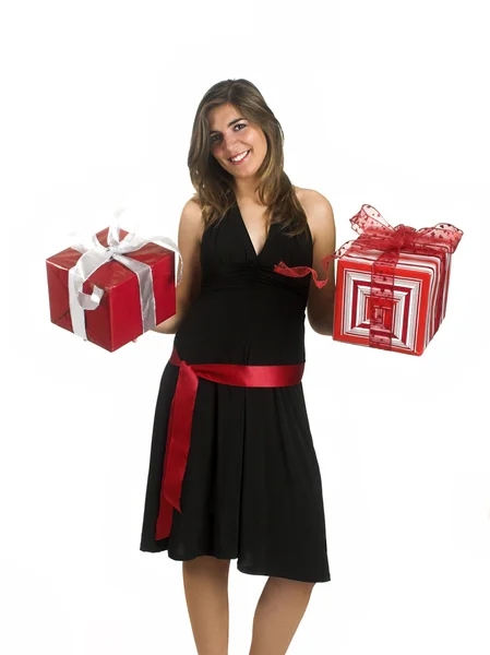 Šťastná žena s dárkem — Stock fotografie
