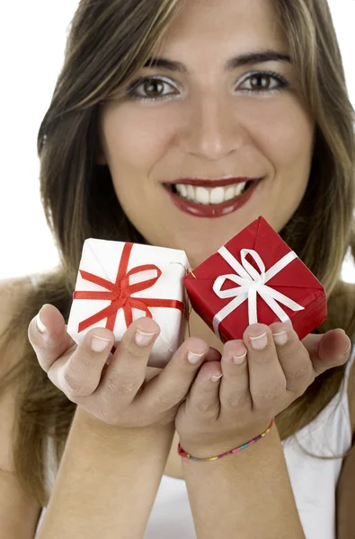 Szczęśliwa kobieta z darów — Zdjęcie stockowe