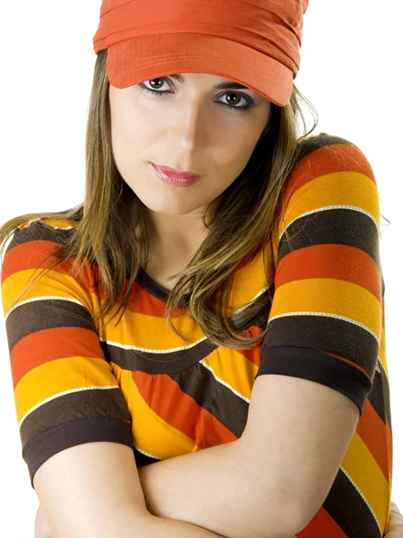 オレンジ色の帽子を持つ女性 — ストック写真