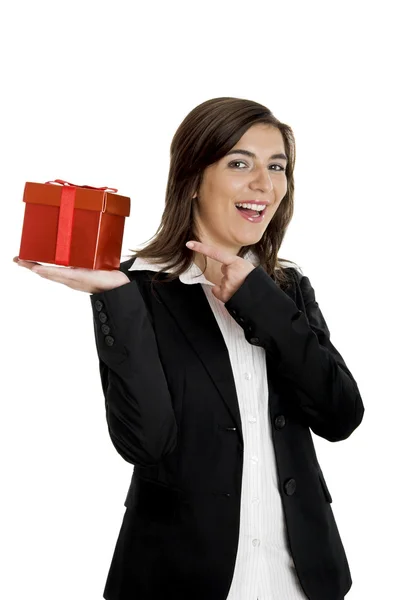 Happy woman with a gift — Stock Photo, Image