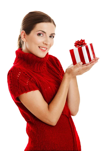 Woman holding a gift — Stock Photo, Image
