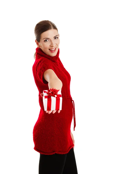 Woman holding a gift — Stock Photo, Image