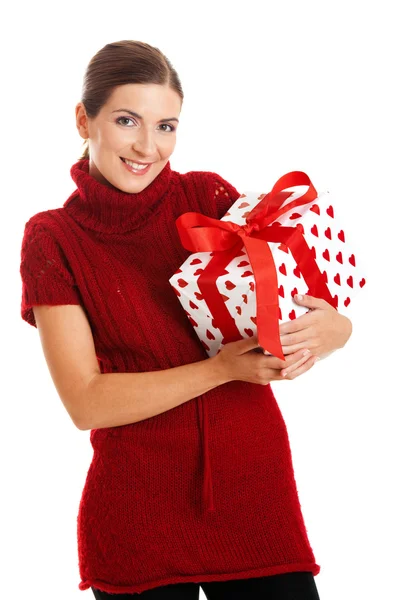 Žena držící dárek — Stock fotografie