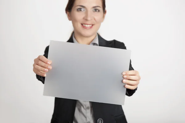 Holding a cardboard — Stock Photo, Image