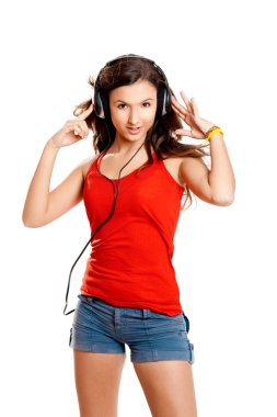 Young girl listen music clipart