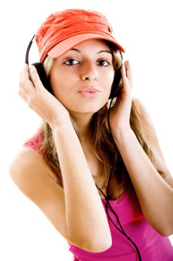 Young woman listen music clipart