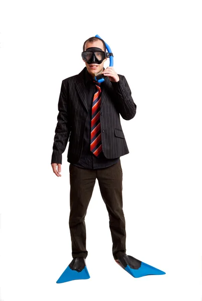 Businessman with a scuba mask — Stock Photo, Image
