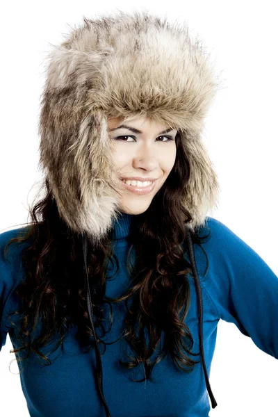 Dívka s kožešinovou čepici — Stock fotografie