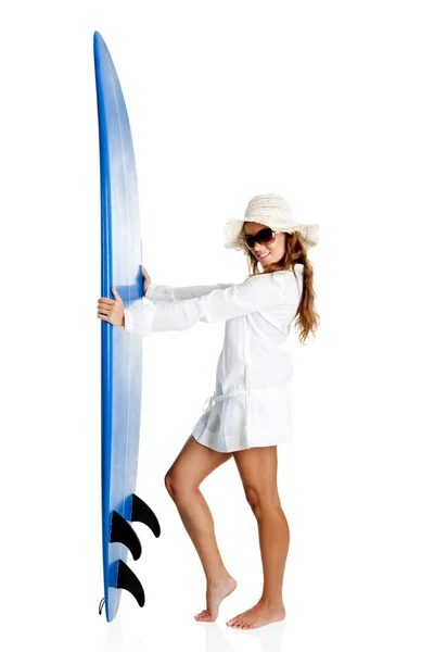 Donna con tavola da surf — Foto Stock