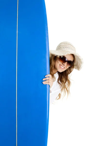 Mujer con tabla de surf — Foto de Stock