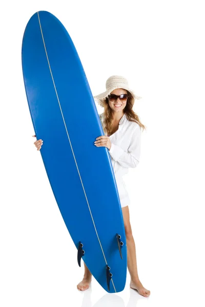 Femme avec une planche de surf — Photo