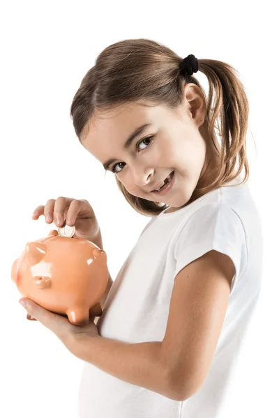 Meisje met een piggy-bank — Stockfoto