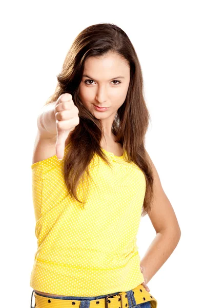 Young girl with thumbs down — Stock Photo, Image
