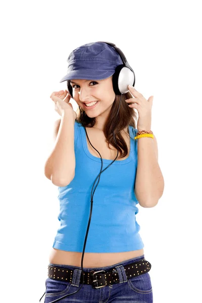 Ung flicka lyssna musik — Stockfoto