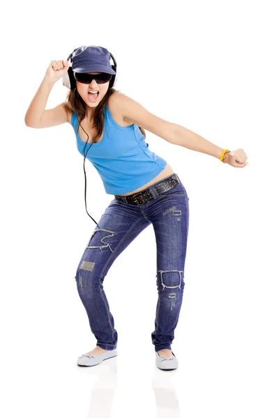 Chica joven escuchar música — Foto de Stock