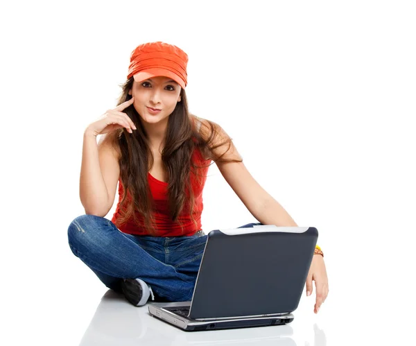 Teenager working with a laptop — Stock Photo, Image