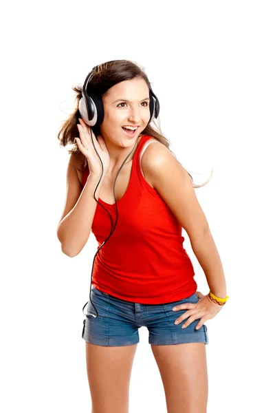Ung flicka lyssna musik — Stockfoto