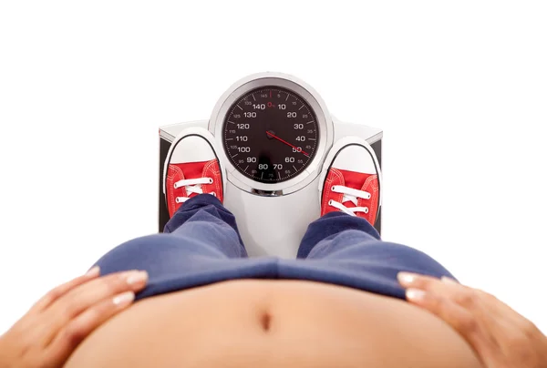 Measuring her weight — Stock Photo, Image