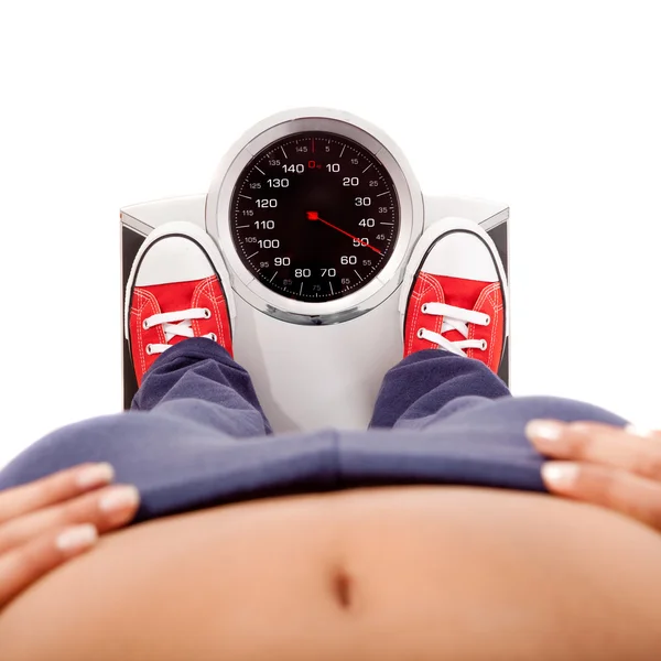 Measuring her weight — Stock Photo, Image