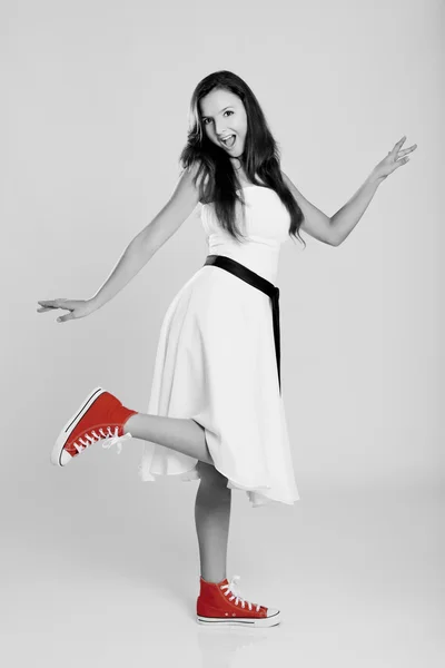 Rode schoenen meisje — Stockfoto