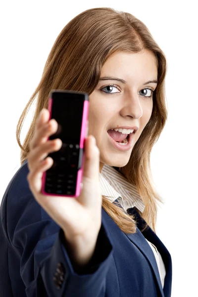 Ділова жінка використовує мобільний телефон — стокове фото