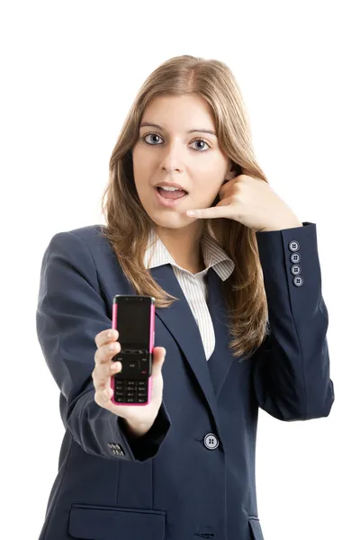 Mujer de negocios usando un teléfono celular — Foto de Stock