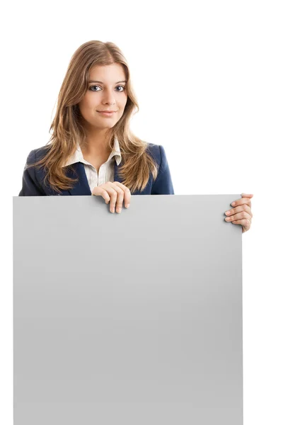 Obchodní žena držící billboard — Stock fotografie
