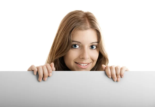 Geschäftsfrau mit einer Plakatwand — Stockfoto