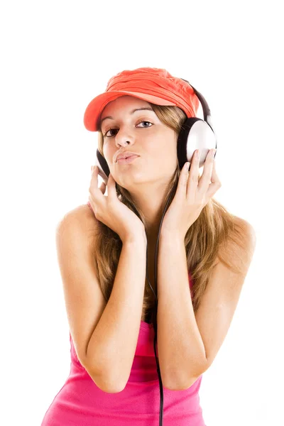 Genç kadın dinle müzik — Stok fotoğraf