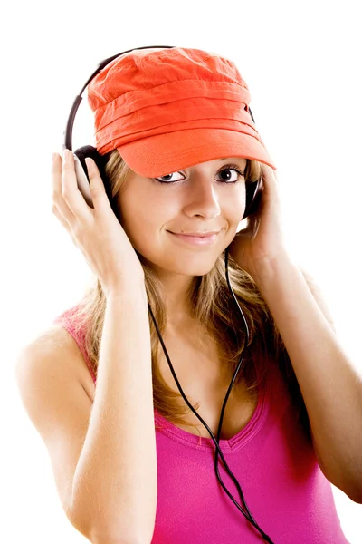Mujer joven escuchar música — Foto de Stock