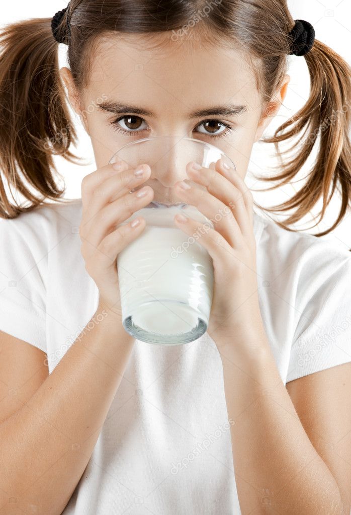 Little girl drinking milk — Stock Photo © ikostudio 5073011