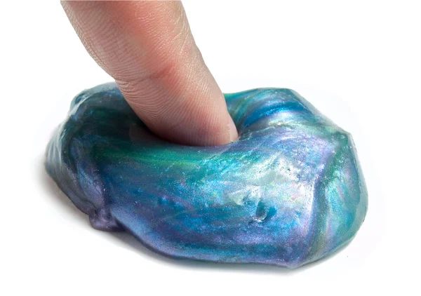 Isolated finger touching slime — Stock Photo, Image