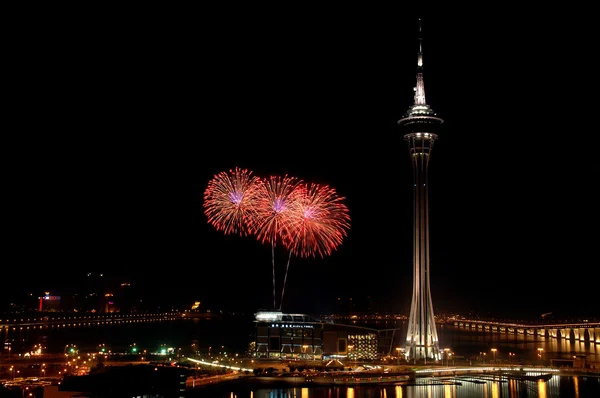Celebration of New Year with fireworks — Stock Photo, Image
