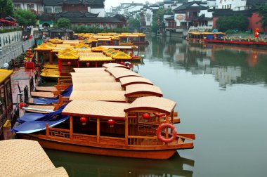 Line of boats at Qinhuai river clipart