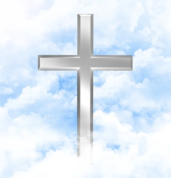 Christelijke kruis in blauwe luchten — Stockfoto