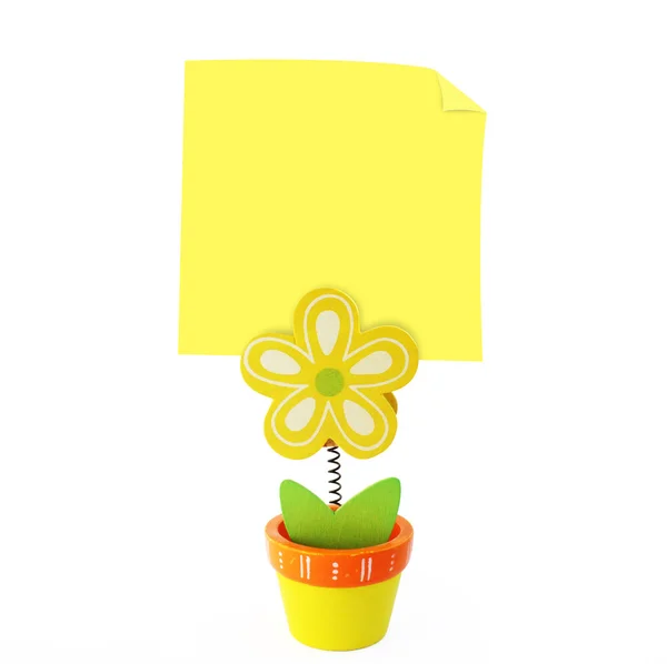 Flower note holder empty yellow note — Stock Photo, Image