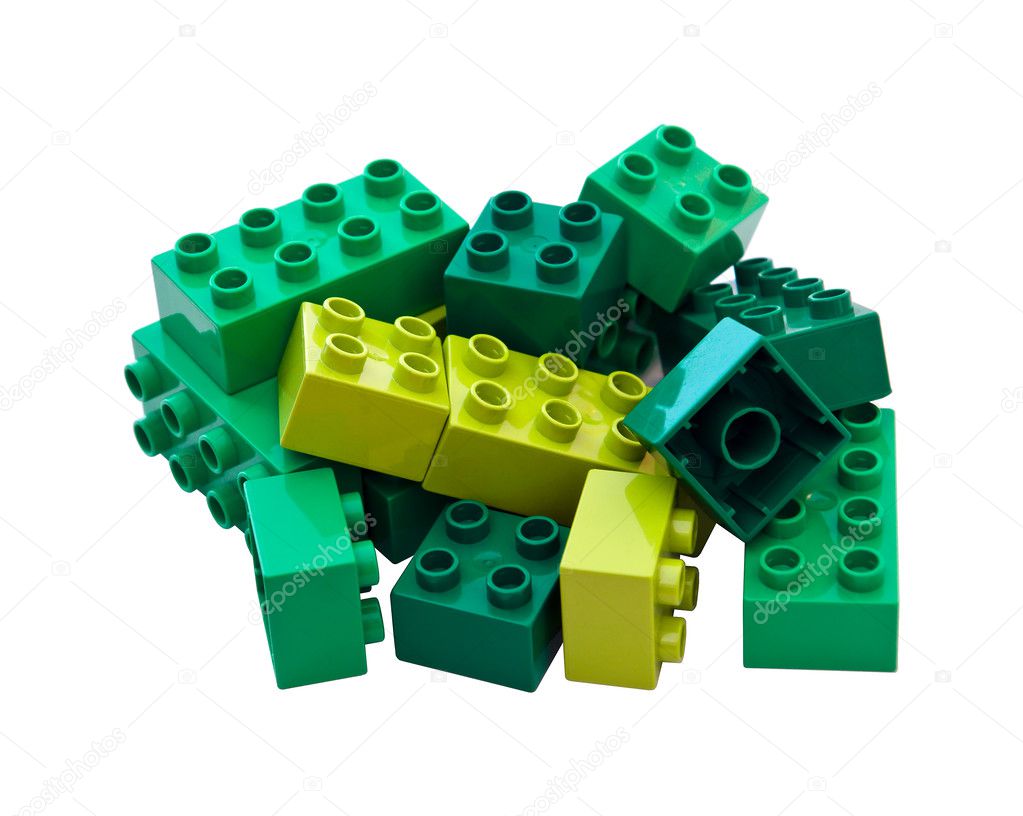 Toy bricks in different kinds of green