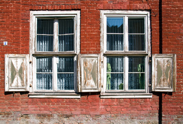 Old outworn windows seen in the dutch quarter in Potsdam, Germany