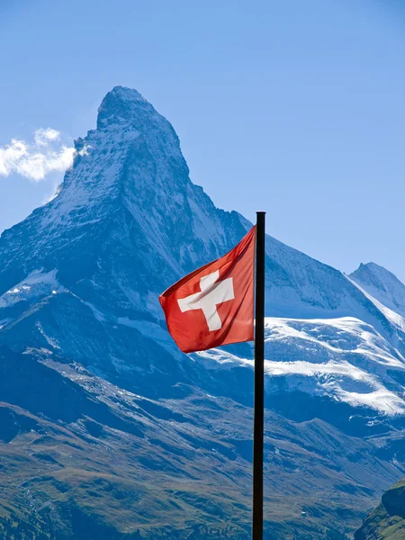 Bandeira suíça com o Matterhorn — Fotografia de Stock