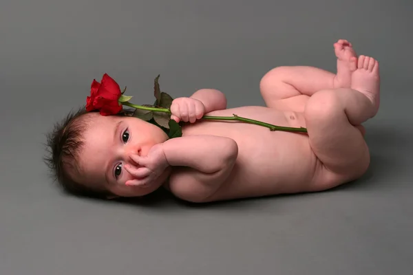 Dziecko i róża — Zdjęcie stockowe