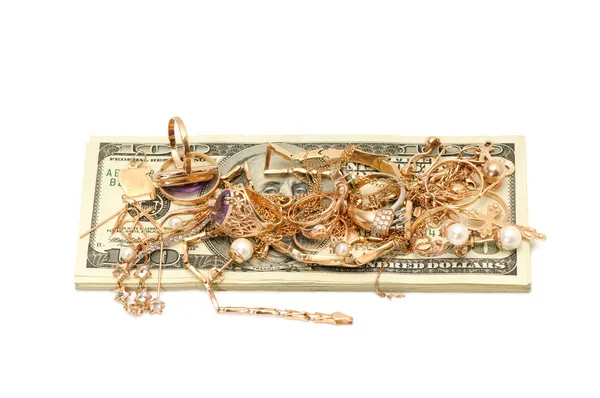 Gold ornaments and dollars — Stock Photo, Image
