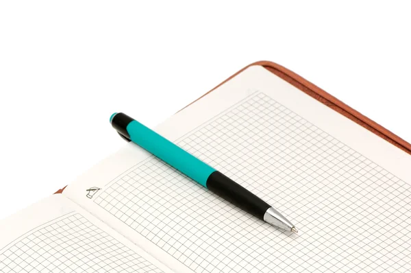 Caderno e caneta esferográfica — Fotografia de Stock